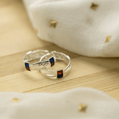 Pure Silver Enamel Colourful Red Blue Slim Band Adjustable Ring - ScentiMelti Home Fragrance, Beauty & Gifts UK