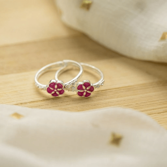 Adjustable Dainty Silver Red Floral Slim Daisy Stacking Ring - ScentiMelti Home Fragrance, Beauty & Gifts UK