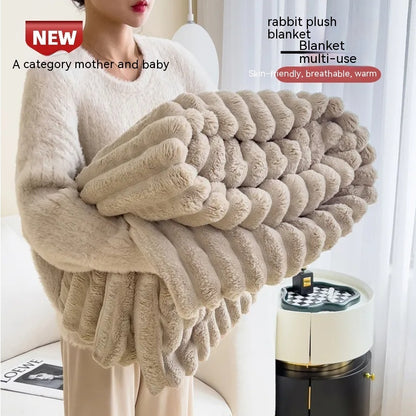 Super Soft Bubble Velvet Warm Faux Rabbit Fur Style Thick Blanket Throw | 10 Colours & 6 Sizes