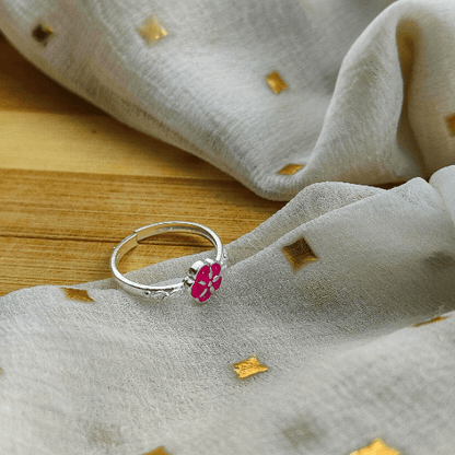 Adjustable Dainty Silver Red Floral Slim Daisy Stacking Ring - ScentiMelti Home Fragrance, Beauty & Gifts UK