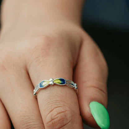 925 Silver Enamel Colourful Floral Band Yellow Blue Slim Ring - ScentiMelti Home Fragrance, Beauty & Gifts UK