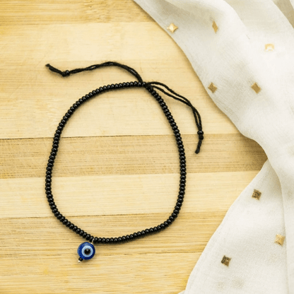 Adjustable Black Threaded Bead Blue Evil Eye Indian Nazaria Dangle Anklet - ScentiMelti Home Fragrance, Beauty & Gifts UK