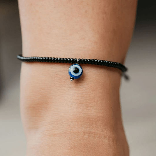 Adjustable Black Threaded Bead Blue Evil Eye Indian Nazaria Dangle Anklet - ScentiMelti Home Fragrance, Beauty & Gifts UK