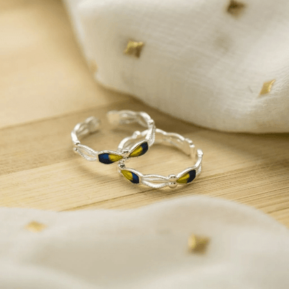 925 Silver Enamel Colourful Floral Band Yellow Blue Slim Ring - ScentiMelti Home Fragrance, Beauty & Gifts UK