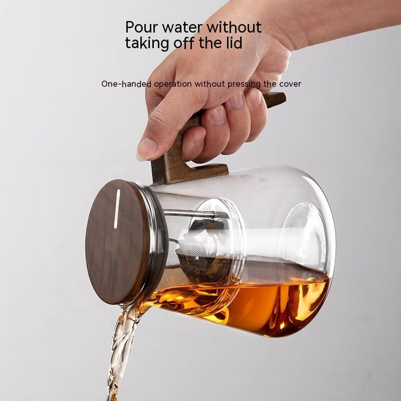 One-Click Filtering Walnut Full Glass Liner Teapot | Elegant Brewing Solution