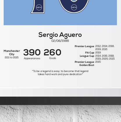 Sergio Aguero Manchester City Legend Stats Print MOTM Football ScentiMelti Wax Melts