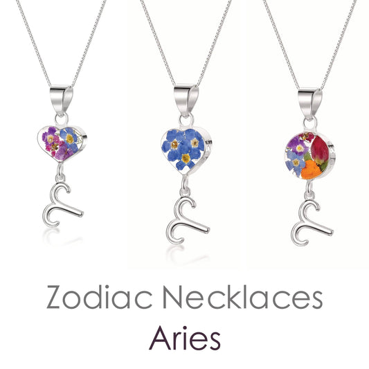 Aries Necklace - Sterling silver pendant with real flowers & a zodiac charm.  More Options... - ScentiMelti Home Fragrance, Beauty & Gifts UK