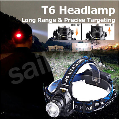 T6 Headlamp Rechargeable 350000LM LED Zoom Headlight Head Torch USB Line New UK - ScentiMelti Home Fragrance, Beauty & Gifts UK