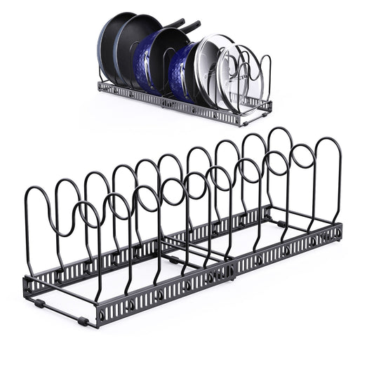 Expandable Pans Organiser Rack,Pot And Pan Lid Holder With 10 Adjustable Dividers,Bakeware Saucepan Lid Storage For Kitchen Cupboard, Black - ScentiMelti Home Fragrance, Beauty & Gifts UK