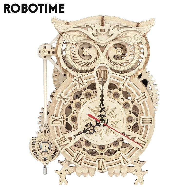 Robotime Rokr Creative DIY Toys 3D Owl Wooden Clock Building Block Kits For Children Christmas Gifts Home Decoration LK503 - ScentiMelti Home Fragrance, Beauty & Gifts UK