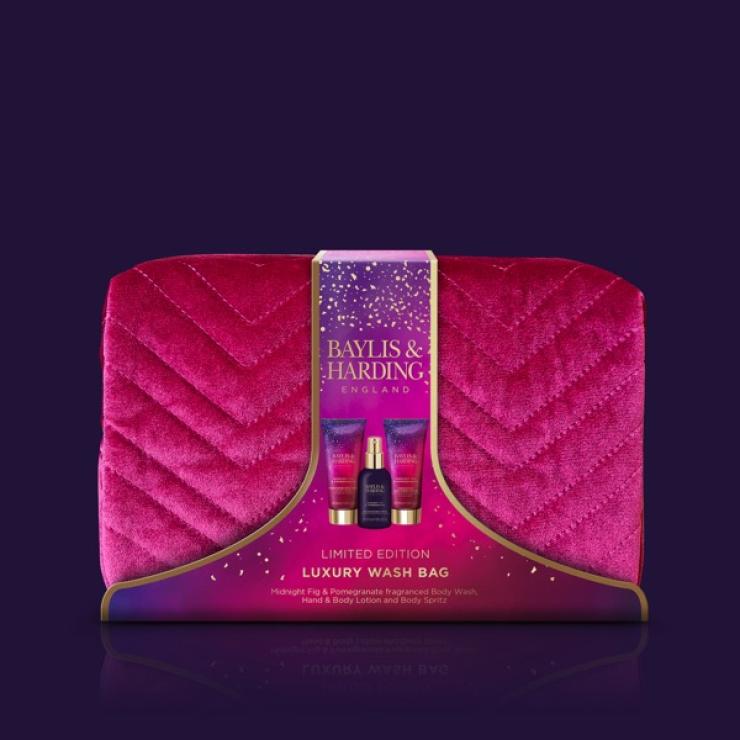 Baylis & Harding Midnight Fig & Pomegranate Deluxe Wash Bag Gift Set - Vegan Friendly - ScentiMelti Home Fragrance, Beauty & Gifts UK