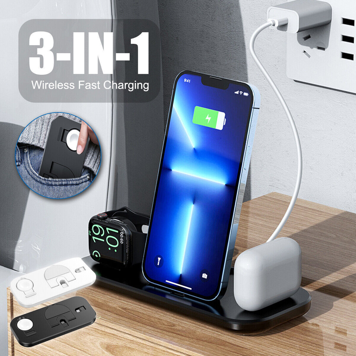 3In1 Wireless Charger Dock Charging Stand For Watch Mobile Phone - ScentiMelti Home Fragrance, Beauty & Gifts UK