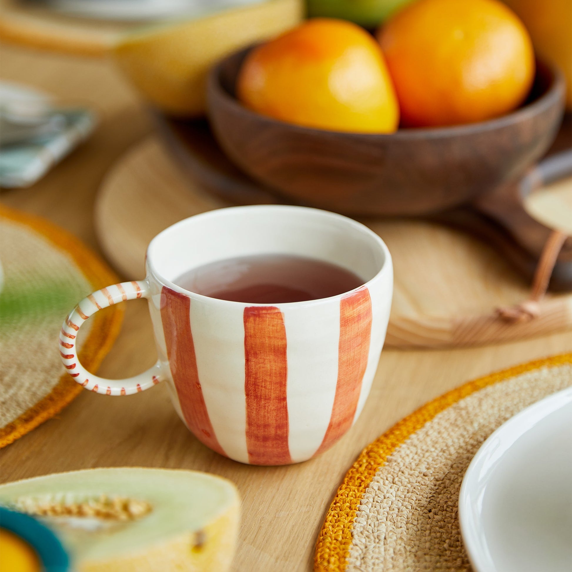 Striped Stoneware Mug Coral - ScentiMelti Home Fragrance, Beauty & Gifts UK