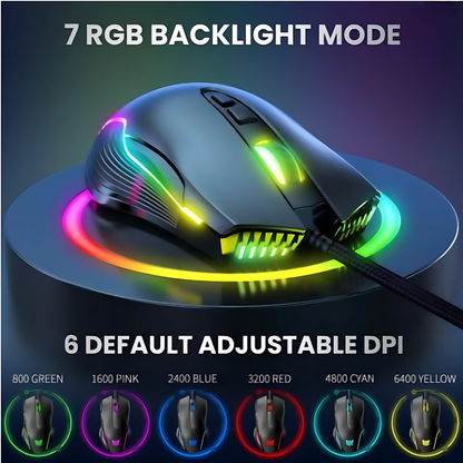 Adjustable 6400 DPI Wired LED Gaming Mouse with Breathing LED Colors Black - ScentiMelti Home Fragrance, Beauty & Gifts UK