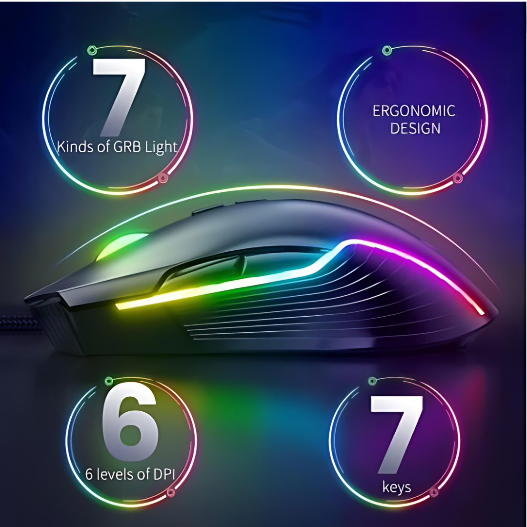 Adjustable 6400 DPI Wired LED Gaming Mouse with Breathing LED Colors Black - ScentiMelti Home Fragrance, Beauty & Gifts UK