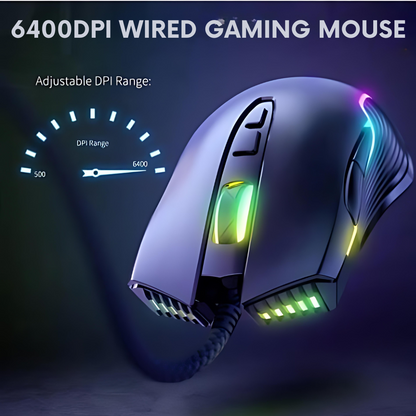 Adjustable 6400 DPI Wired LED Gaming Mouse with Breathing LED Colors Black - ScentiMelti Home Fragrance, Beauty & Gifts UK