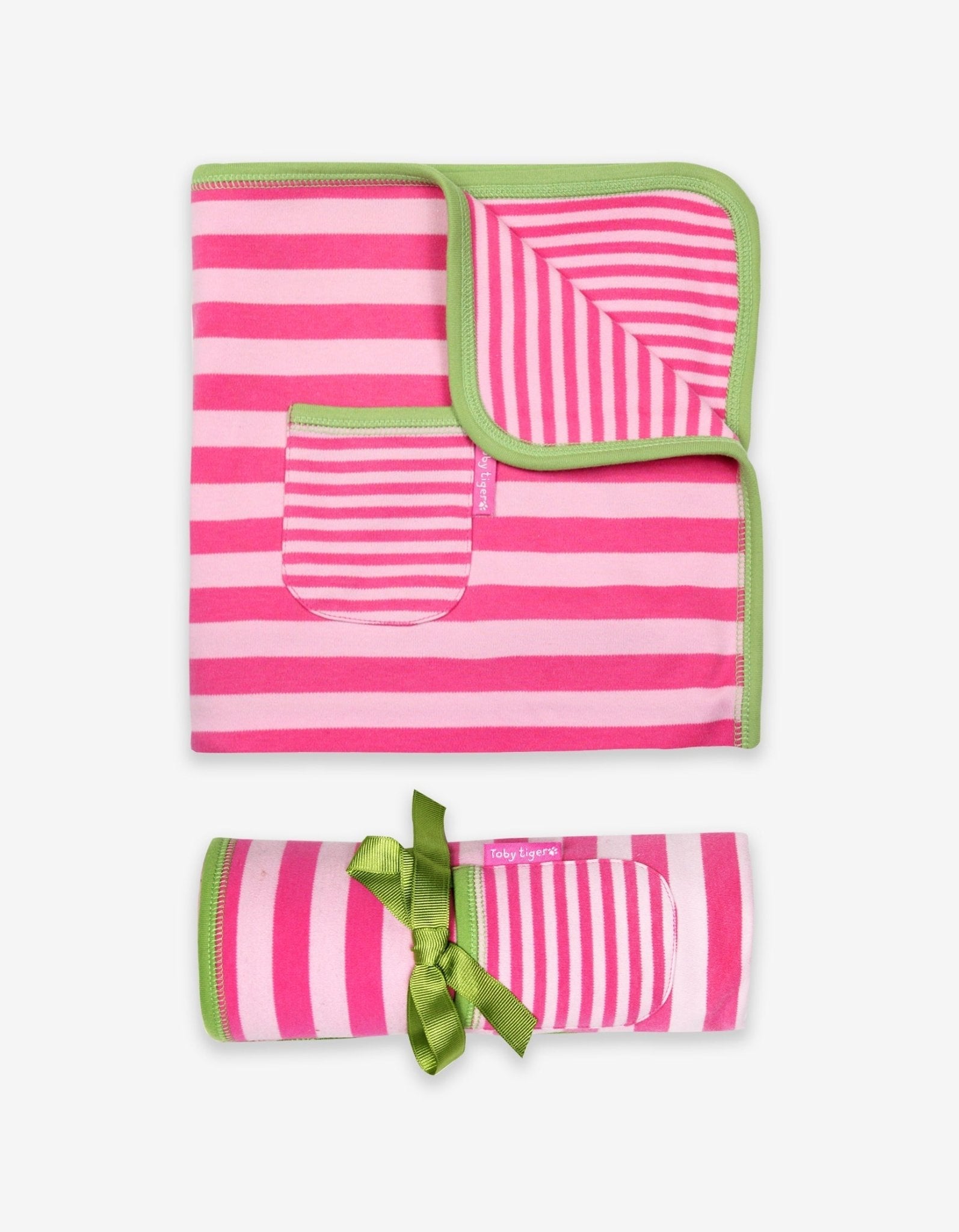 Organic Pink and Green Stripe Blanket - ScentiMelti Home Fragrance, Beauty & Gifts UK