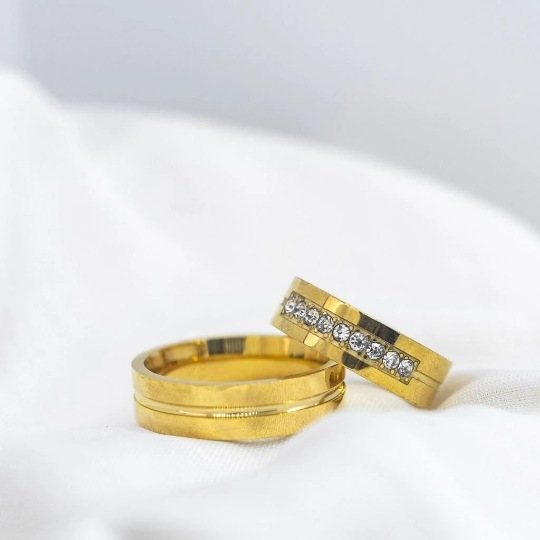 Gold Couple Wide Zircon Promise Band Ring Set - ScentiMelti Home Fragrance, Beauty & Gifts UK