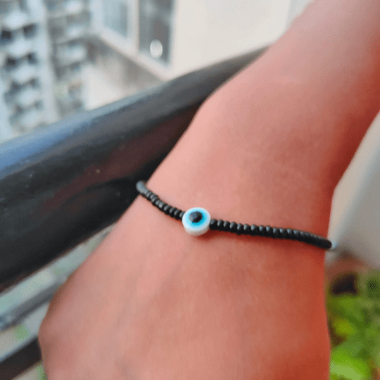 Adjustable Black Beads Evil Eye Indian Nazar Protection Slim Beaded Bracelet - ScentiMelti Home Fragrance, Beauty & Gifts UK