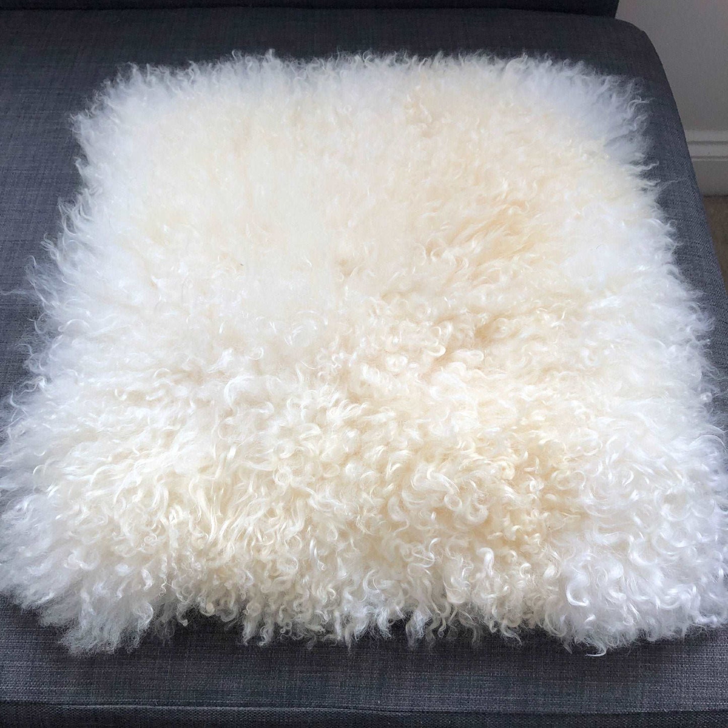 British Curly Sheepskin Seat Cover Ivory Cream White ::: Square 37cm - ScentiMelti Home Fragrance, Beauty & Gifts UK