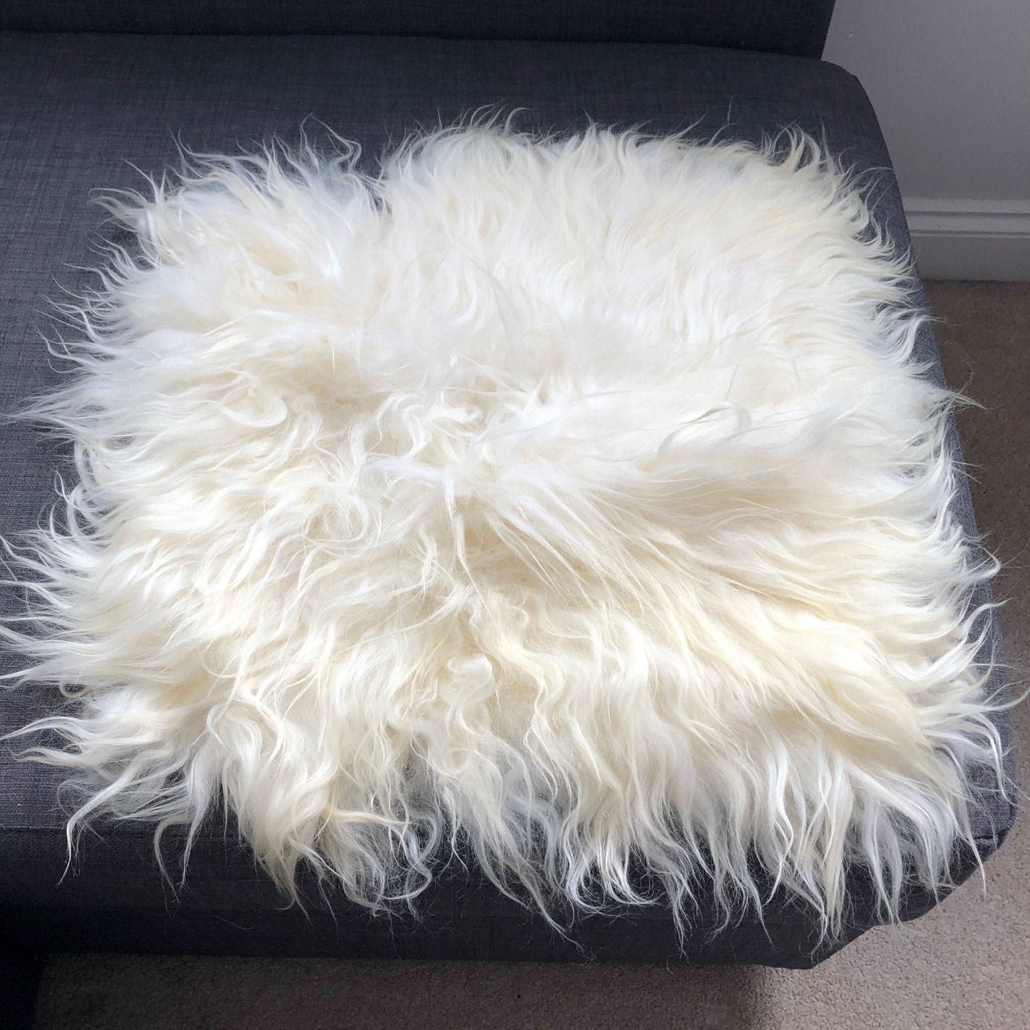 British Curly Sheepskin Seat Cover Ivory Cream White ::: Square 37cm - ScentiMelti Home Fragrance, Beauty & Gifts UK