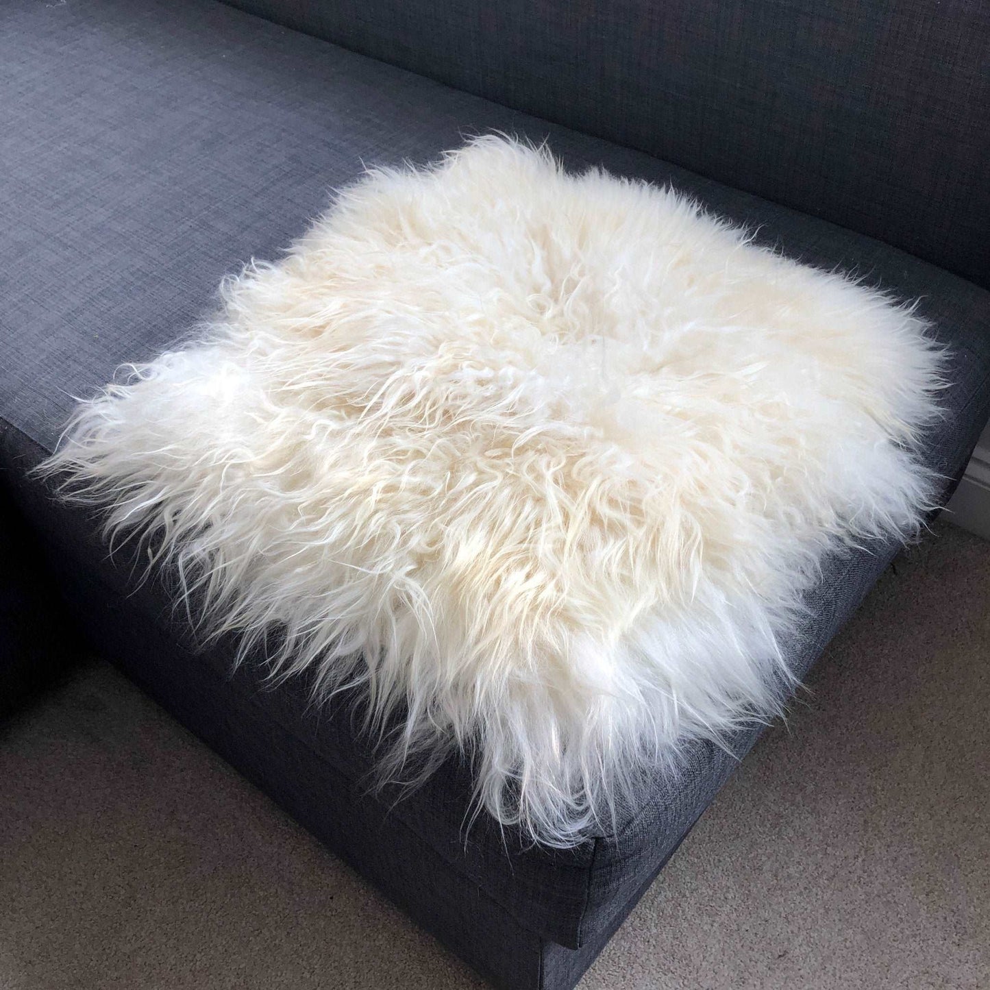 British Curly Sheepskin Seat Cover Ivory Cream White ::: Square 37cm - ScentiMelti Home Fragrance, Beauty & Gifts UK