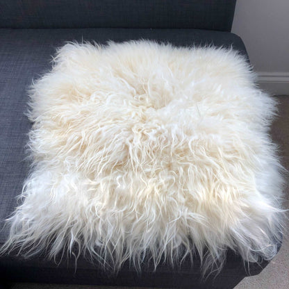 British Curly Sheepskin Seat Cover Ivory Cream White ::: Square 37cm - ScentiMelti Home Fragrance, Beauty & Gifts UK