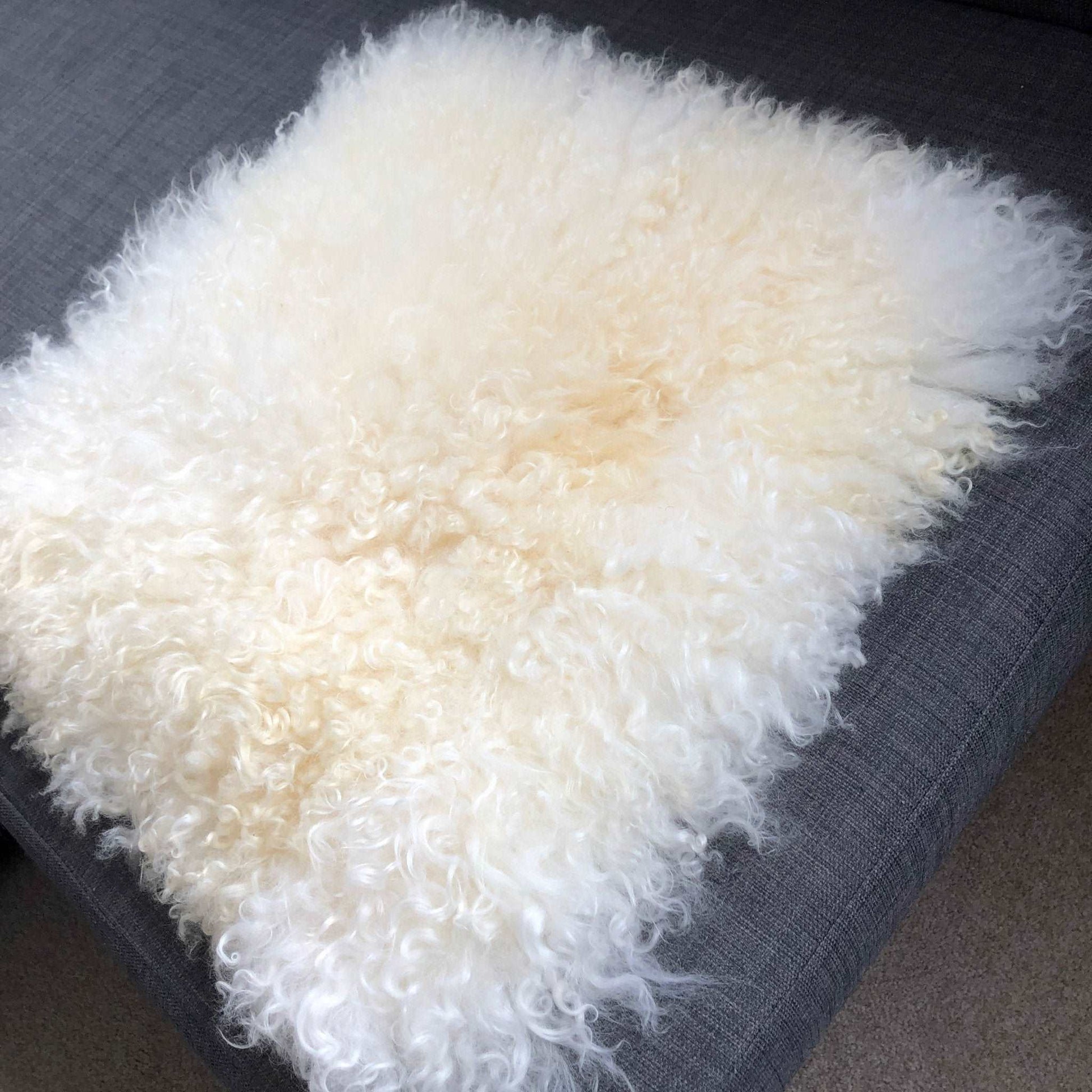 British Curly Sheepskin Seat Cover Ivory Cream White ::: Square 37cm - ScentiMelti Home Fragrance, Beauty & Gifts UK