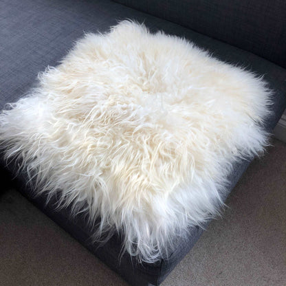 British Curly Sheepskin Seat Cover Ivory Cream White ::: Square 37cm - ScentiMelti Home Fragrance, Beauty & Gifts UK