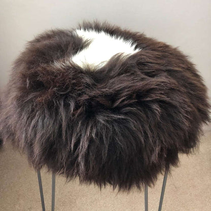 British Sheepskin Roundie Natural Brown with White Cream Ivory Feature ::: Seat Cover 35cm - ScentiMelti Home Fragrance, Beauty & Gifts UK