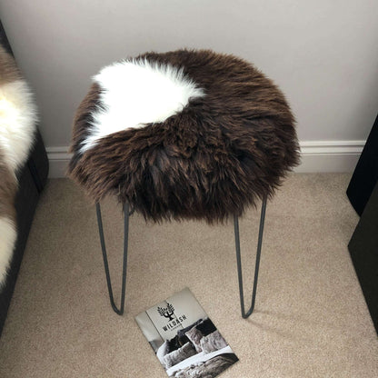 British Sheepskin Roundie Natural Brown with White Cream Ivory Feature ::: Seat Cover 35cm - ScentiMelti Home Fragrance, Beauty & Gifts UK