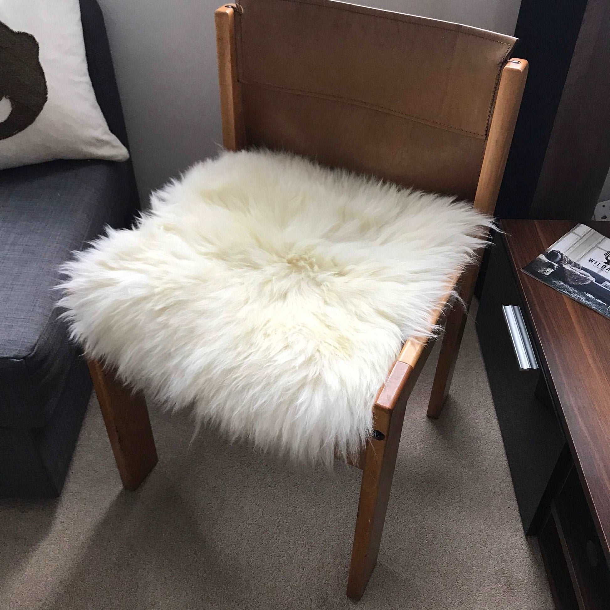 British Sheepskin Seat Cover Ivory Cream White ::: Square 37cm Wildash London ScentiMelti Wax Melts