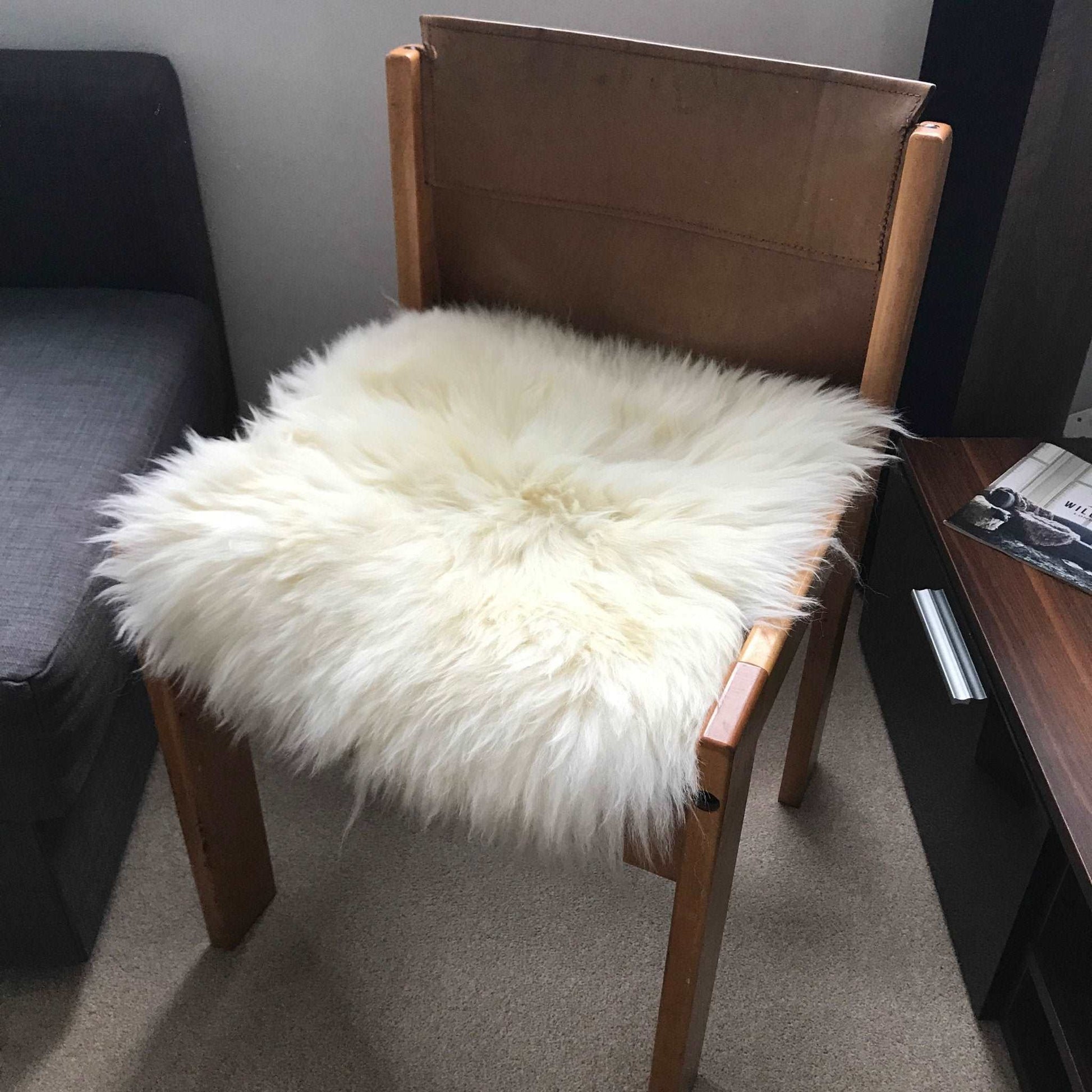 British Sheepskin Seat Cover Ivory Cream White ::: Square 37cm Wildash London ScentiMelti Wax Melts