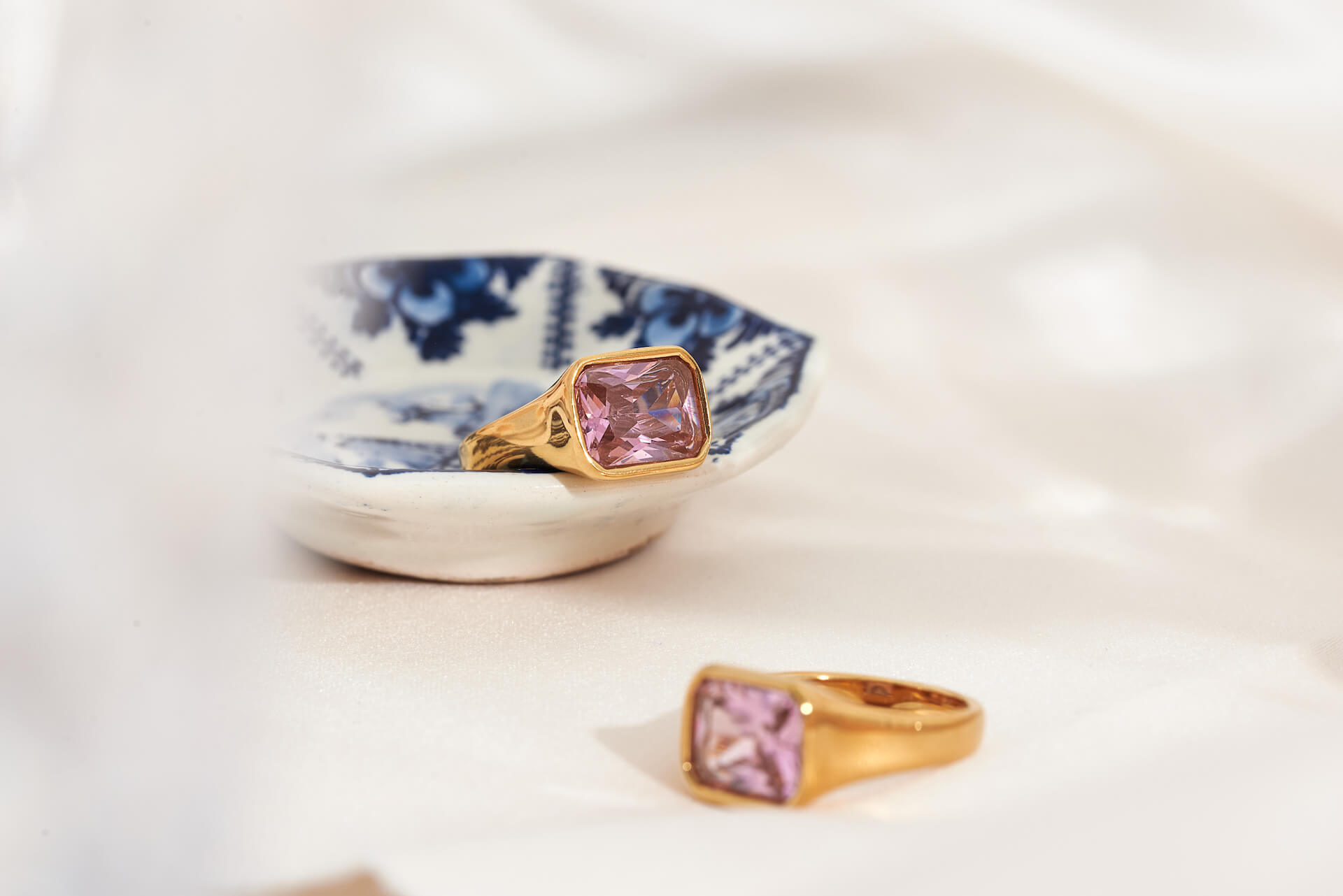 Square Gold Cocktail Ring: Pink - ScentiMelti Home Fragrance, Beauty & Gifts UK