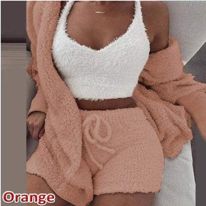 Three Piece Fashionable Ladies Fleece Loungewear Set