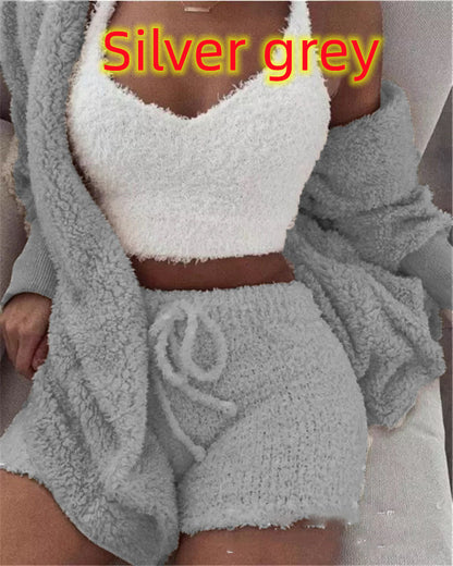 Three Piece Fashionable Ladies Fleece Loungewear Set