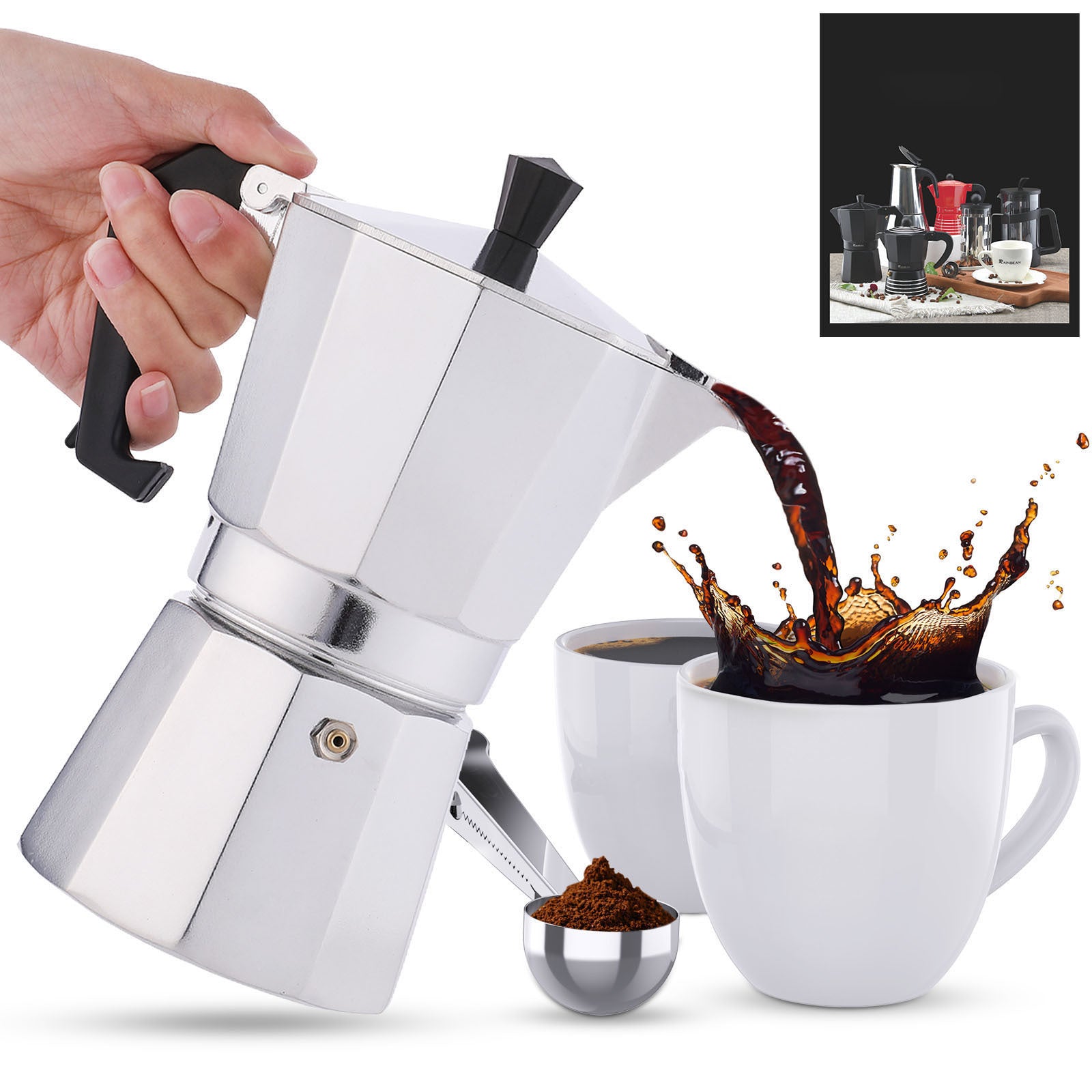 RAINBEAN Stovetop Espresso Maker 180ml For 3 Cups Espresso, Italian Moka Pot Coffee Maker, For Coffee Latte Mocha Cappuccino Macchiato Cuban Cafe Makers, Silver ScentiMelti Home Fragrance, Beauty & Gifts UK ScentiMelti Wax Melts