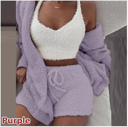 Three Piece Fashionable Ladies Fleece Loungewear Set