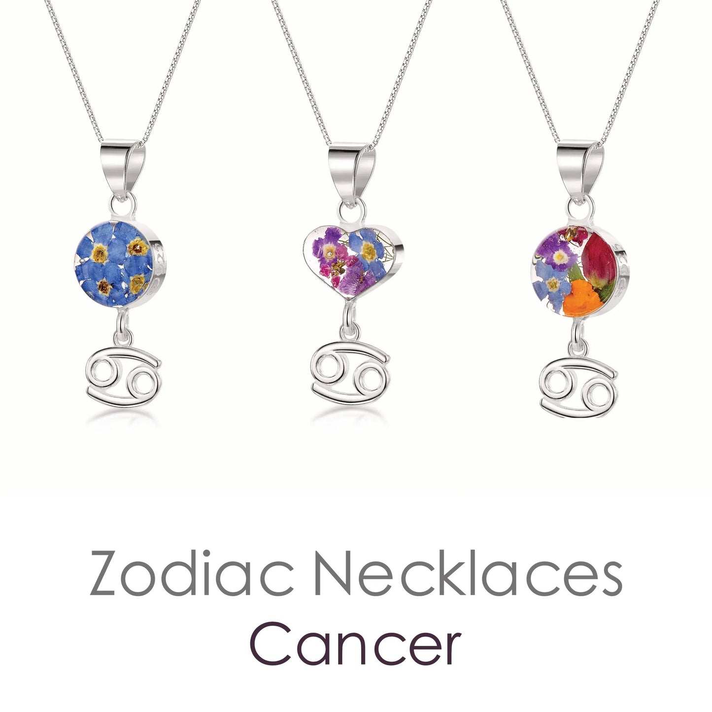 Cancer Zodiac charm Necklace - Sterling silver pendant handmade with real flowers.  More Options... - ScentiMelti Home Fragrance, Beauty & Gifts UK