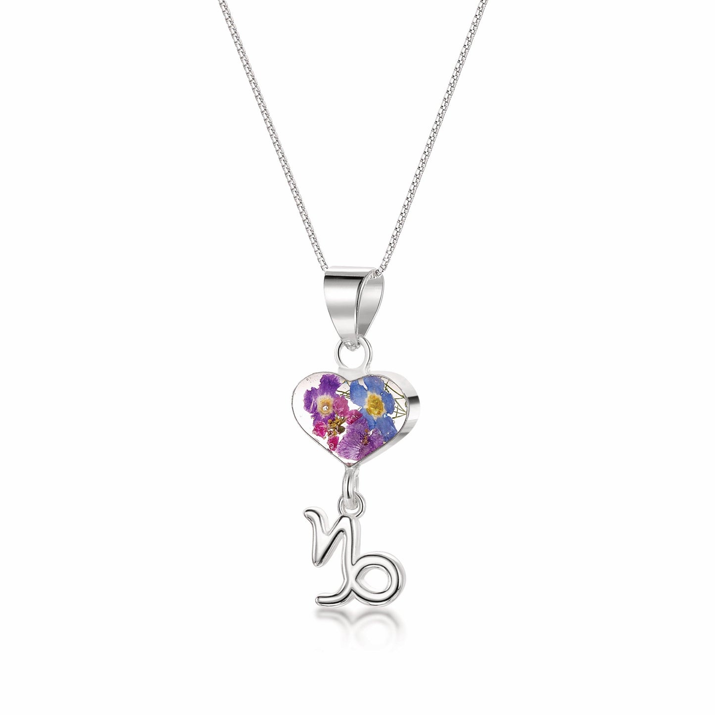 Capricorn Necklace - Sterling silver pendant with real flowers & a zodiac charm.   More Options... - ScentiMelti Home Fragrance, Beauty & Gifts UK