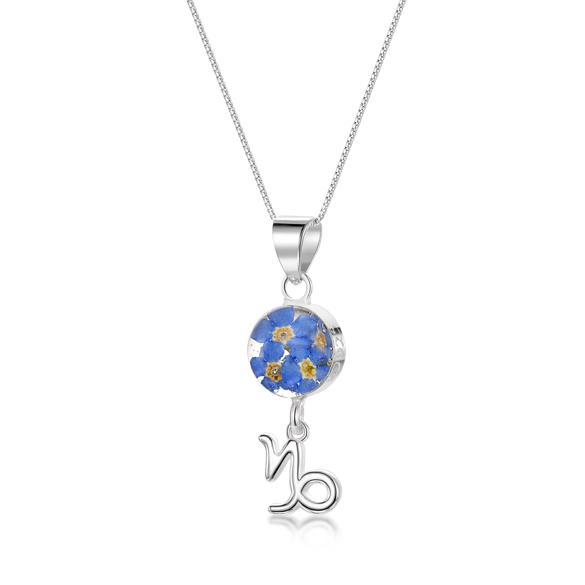 Capricorn Necklace - Sterling silver pendant with real flowers & a zodiac charm.   More Options... - ScentiMelti Home Fragrance, Beauty & Gifts UK