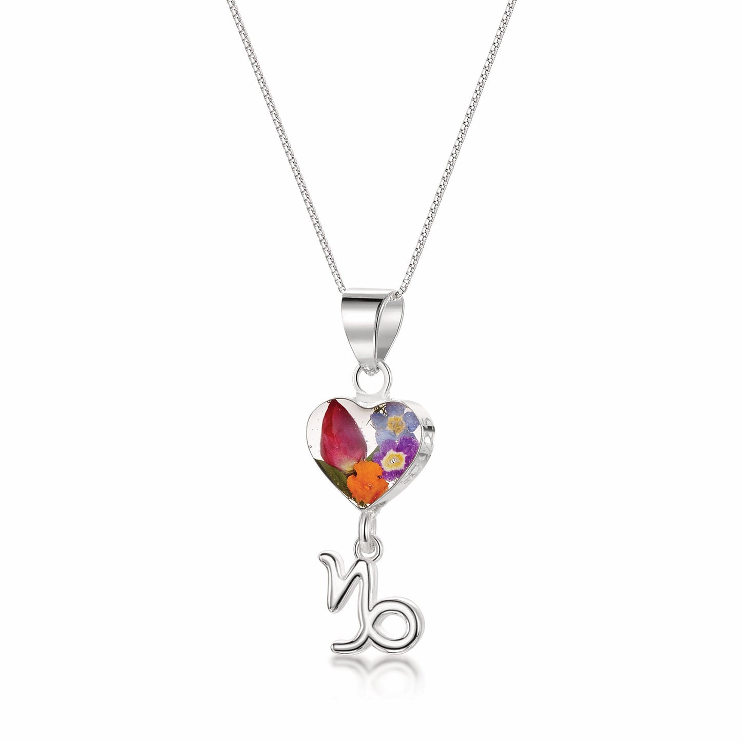 Capricorn Necklace - Sterling silver pendant with real flowers & a zodiac charm.   More Options... - ScentiMelti Home Fragrance, Beauty & Gifts UK