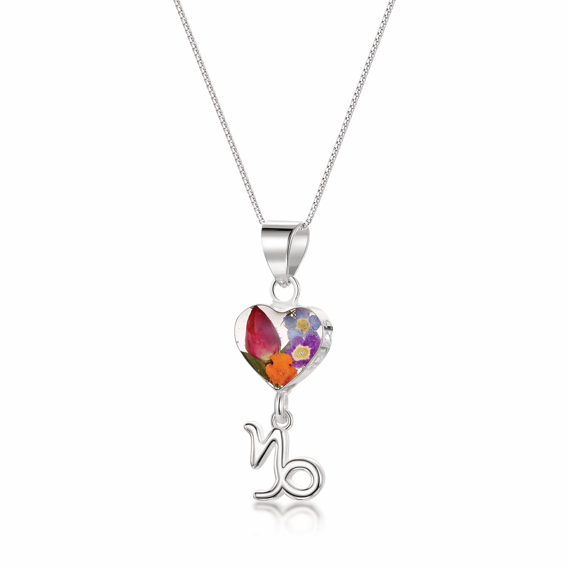 Capricorn Necklace - Sterling silver pendant with real flowers & a zodiac charm.   More Options... - ScentiMelti Home Fragrance, Beauty & Gifts UK