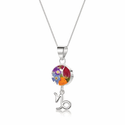 Capricorn Necklace - Sterling silver pendant with real flowers & a zodiac charm.   More Options... - ScentiMelti Home Fragrance, Beauty & Gifts UK