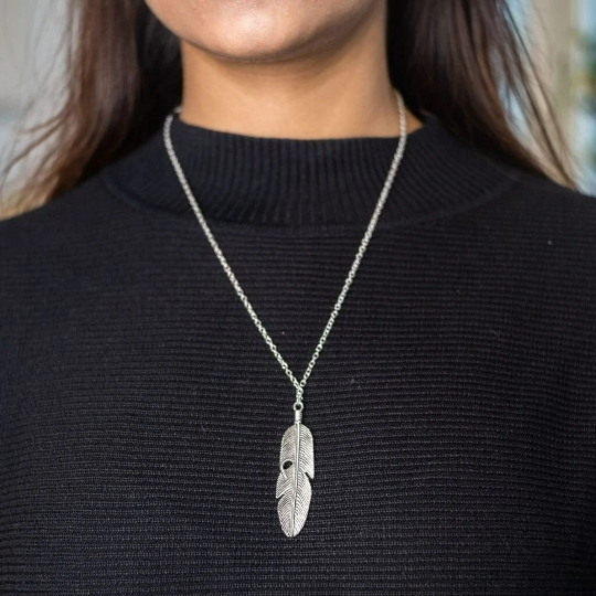 Large Angel Feather Leaf Charm Dainty Temple Statement Pendant Necklace - ScentiMelti Home Fragrance, Beauty & Gifts UK