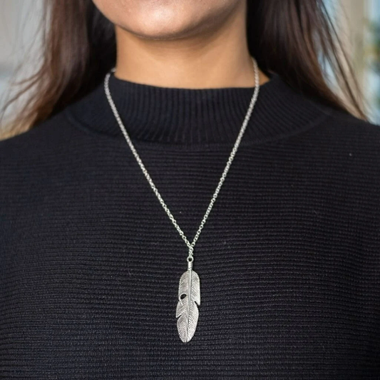 Large Angel Feather Leaf Charm Dainty Temple Statement Pendant Necklace - ScentiMelti Home Fragrance, Beauty & Gifts UK