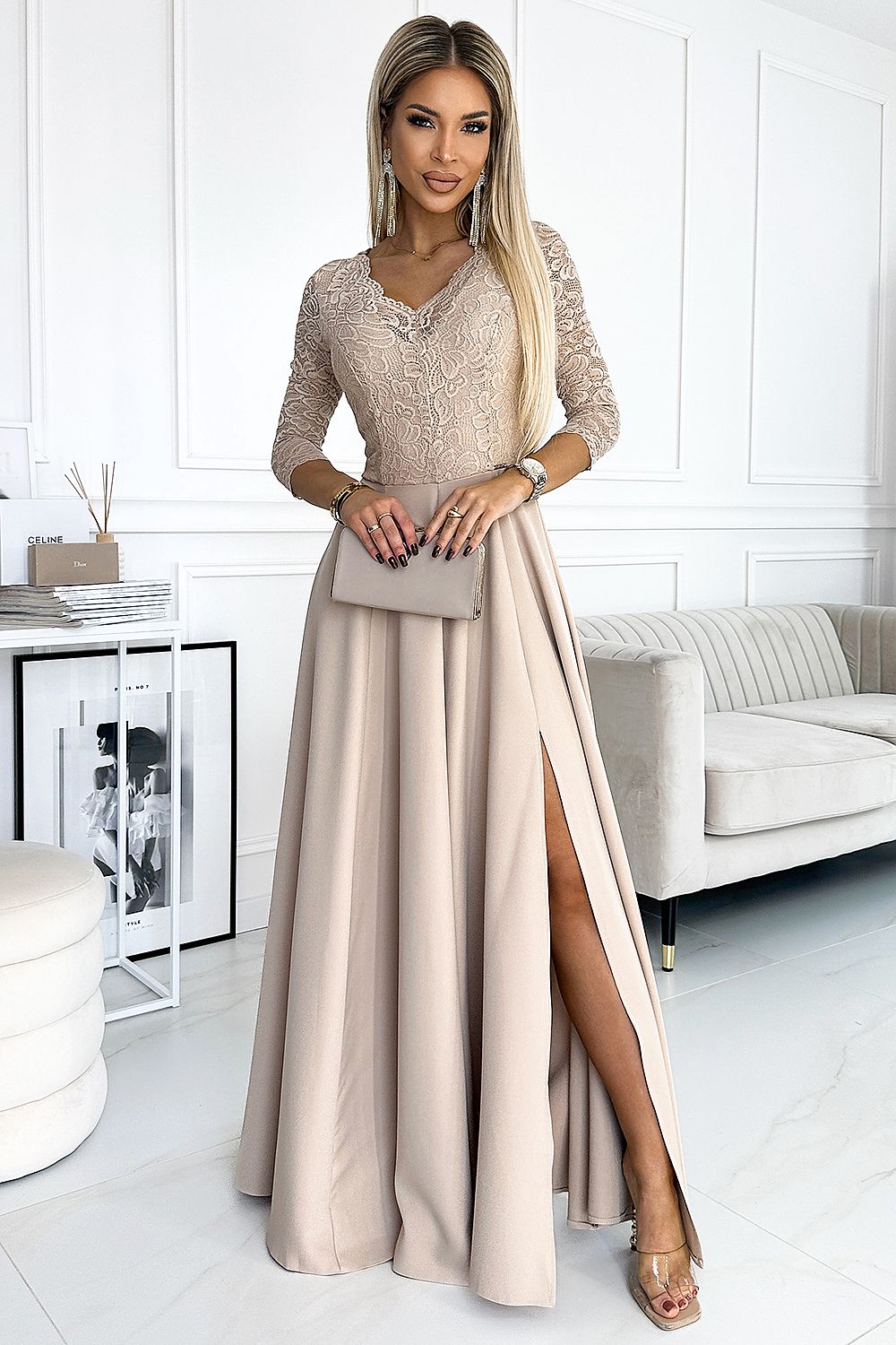 Amber Long Maxi Occasion Lace Top Dress | 10 Colours | Numoco