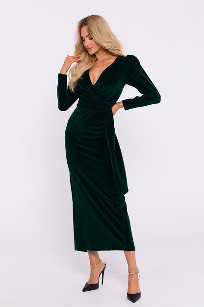 Velour Knit Envelope Evening Pencil Long Dress | Moe