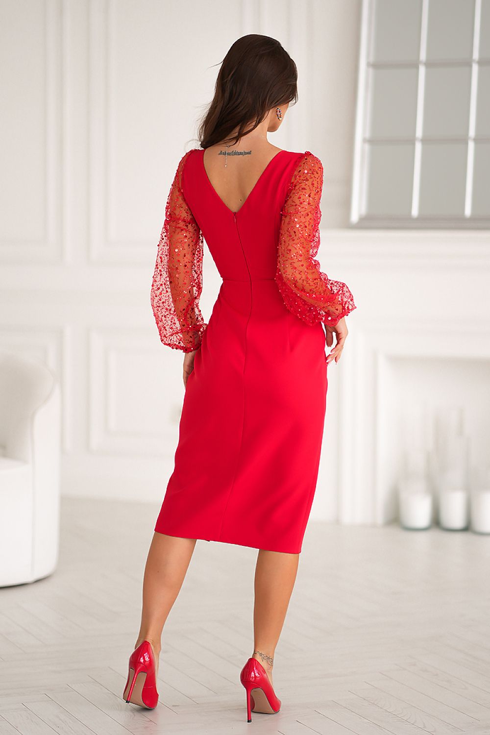 Sequin Sleeve Heart Neckline Evening Dress | Bicotone