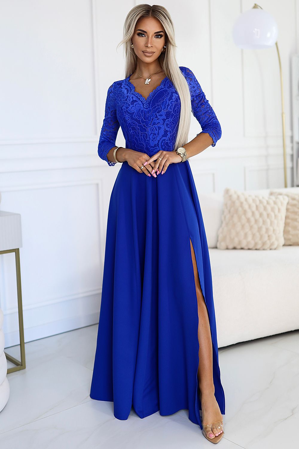 Amber Long Maxi Occasion Lace Top Dress | 10 Colours | Numoco